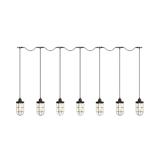 Black Multi-Light Chandelier | Farmhouse Style Clear Glass Cage Tandem Ceiling Lamp