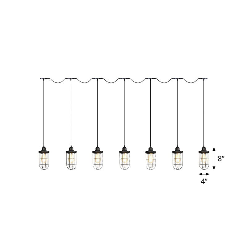 Minimalist Black Multi Light Chandelier with Clear Glass Cage - Farmhouse Tandem Ceiling Lamp