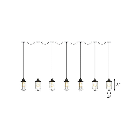 Black Multi-Light Chandelier | Farmhouse Style Clear Glass Cage Tandem Ceiling Lamp