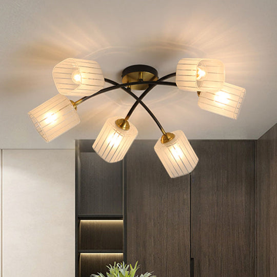 Post Modern Brass Ceiling Light with Frosted Glass - 6/8-Light Flush Mount