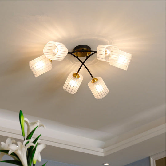 Post Modern Brass Ceiling Light with Frosted Glass - 6/8-Light Flush Mount