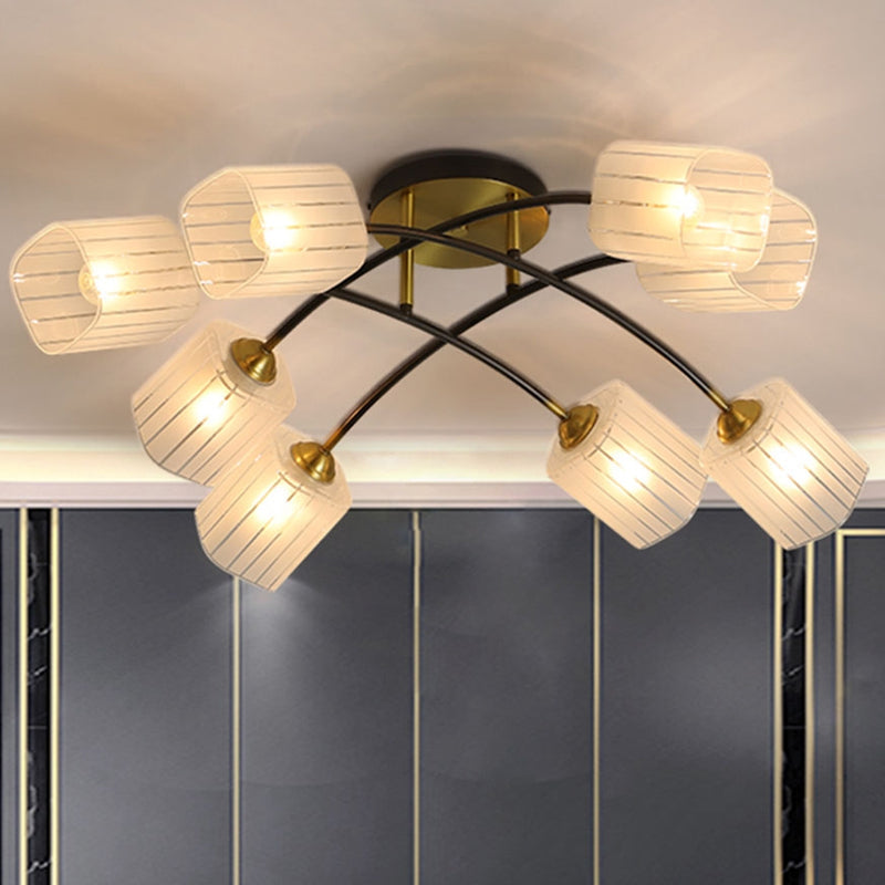 Post Modern Brass Ceiling Light with Frosted Glass - 6/8-Light Flush Mount