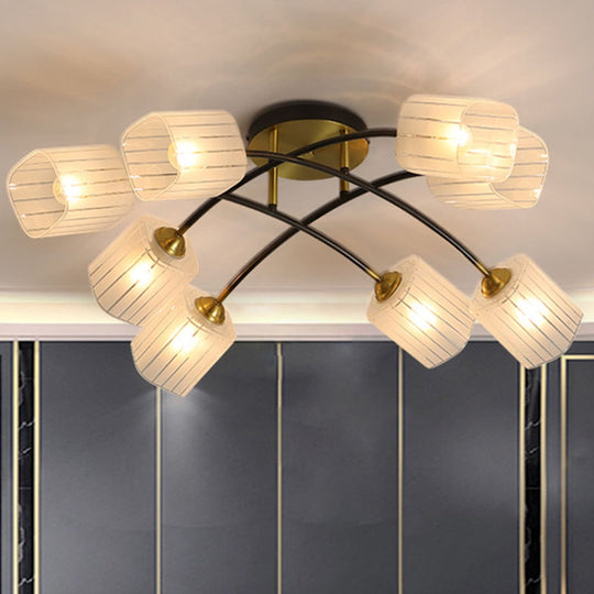 Post Modern Brass Ceiling Light With Frosted Glass - 6/8-Light Flush Mount 8 /