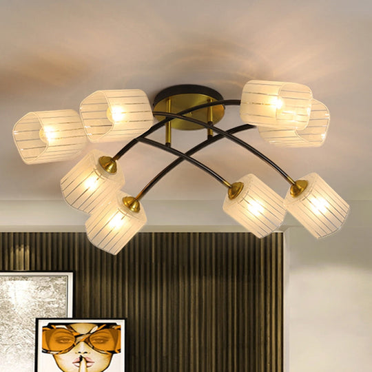 Post Modern Brass Ceiling Light with Frosted Glass - 6/8-Light Flush Mount