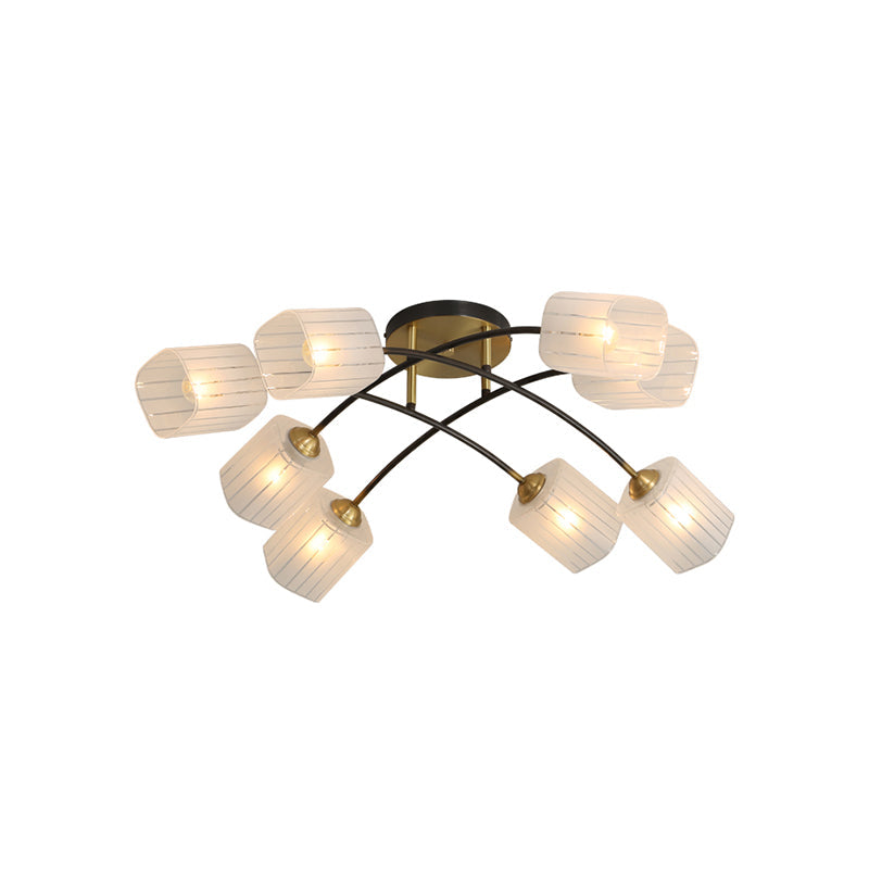 Post Modern Brass Ceiling Light with Frosted Glass - 6/8-Light Flush Mount