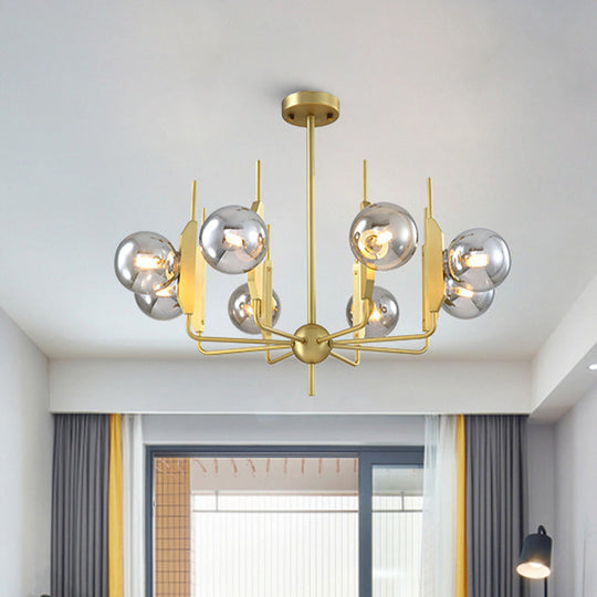 Modern Gold 8-Light Chandelier with Milk White/Smoke Gray Glass Shades - Ideal for Living Room