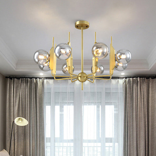 Modern Gold 8-Light Chandelier with Milk White/Smoke Gray Glass Shades - Ideal for Living Room