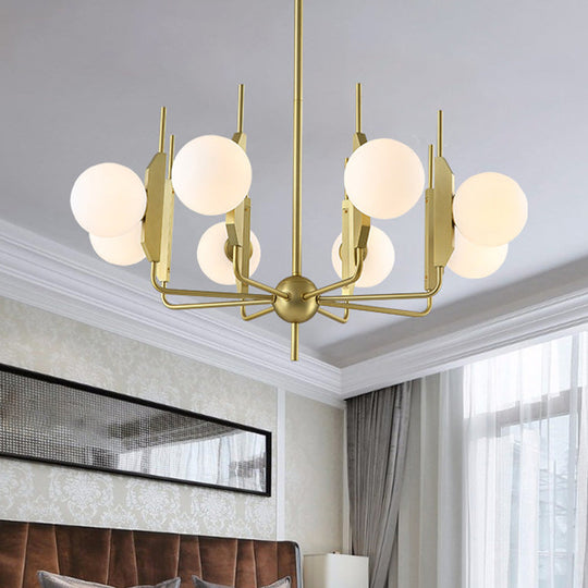 Modern Gold 8-Light Chandelier with Milk White/Smoke Gray Glass Shades - Ideal for Living Room