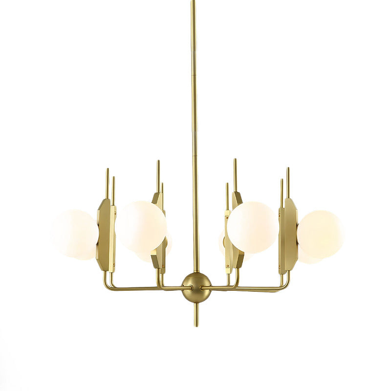 Modern Gold 8-Light Chandelier with Milk White/Smoke Gray Glass Shades - Ideal for Living Room