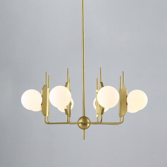 Modern 8-Light Gold Chandelier With Milk White/Smoke Gray Glass Shades For Living Room Ceiling