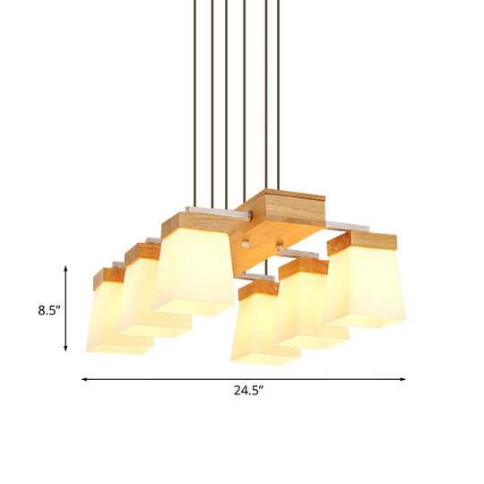 Modern Trapezoid Island Lighting With White Frosted Glass - 6-Head Dining Room Suspension Lamp And