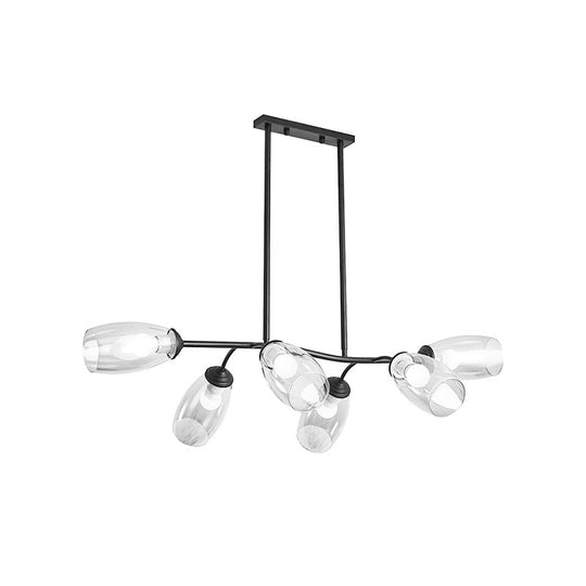 Modern Island Pendant Light With Clear/Amber Glass Shade And Black Branch Design - 6-Bulb Ceiling