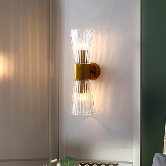 Modern Clear Prismatic Glass Wall Sconce With Hourglass Shape And Brass Finish Up-Down Lamp