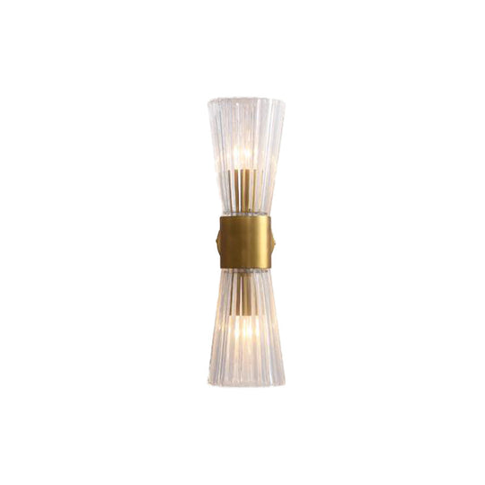 Modern Clear Prismatic Glass Wall Sconce With Hourglass Shape And Brass Finish Up-Down Lamp