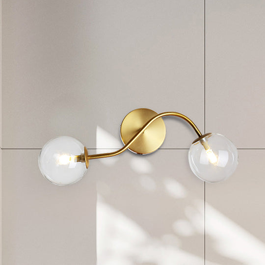 Modern Brass Wall Lamp Sconce With Clear/Tan Glass - Ball Stairway 2-Light Led