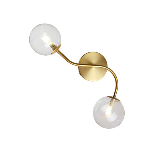 Modern Brass Wall Lamp Sconce With Clear/Tan Glass - Ball Stairway 2-Light Led