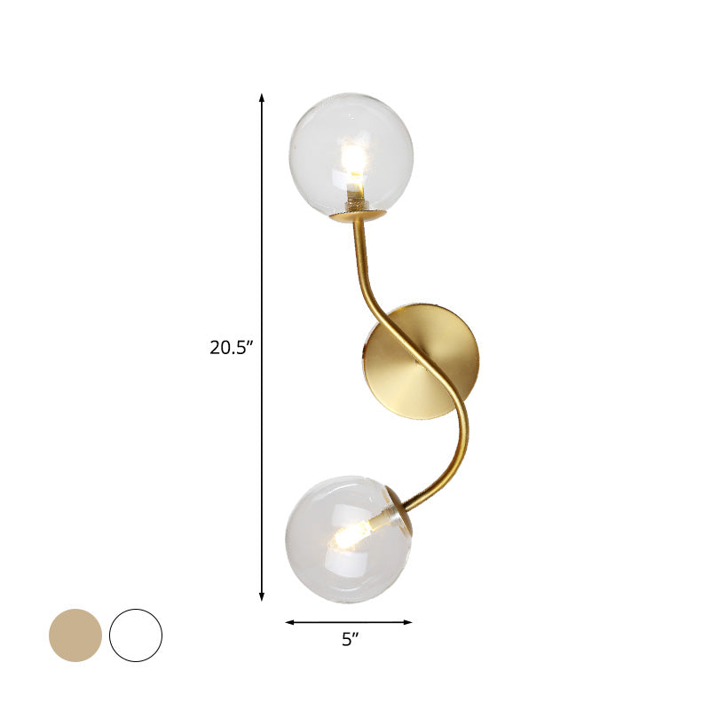 Modern Brass Wall Lamp Sconce With Clear/Tan Glass - Ball Stairway 2-Light Led