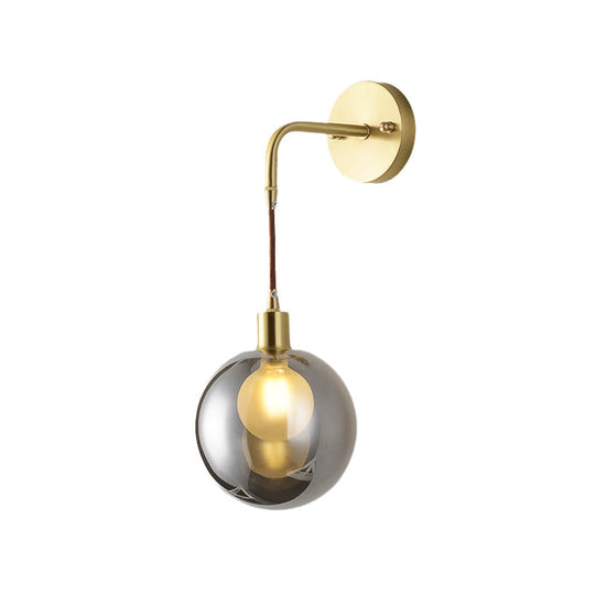 Modern Brass Corner Wall Light With Smoke Gray Glass Shade - 1 Fixture