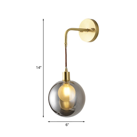 Modern Brass Corner Wall Light With Smoke Gray Glass Shade - 1 Fixture