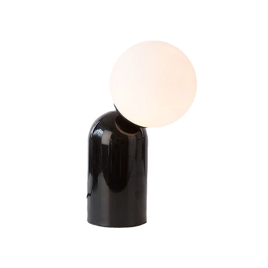 Black Minimalist Metal Desk Lamp With Opal Glass Shade Semi Capsule Table Light (1-Light)