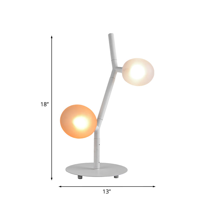 Modern White Branch Night Table Light - 2-Light Metallic Desk Lamp With Frosted Glass Shade