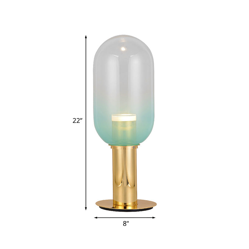 Gradient Green Glass Led Night Lamp In Gold - Modernist Bedroom Table Light