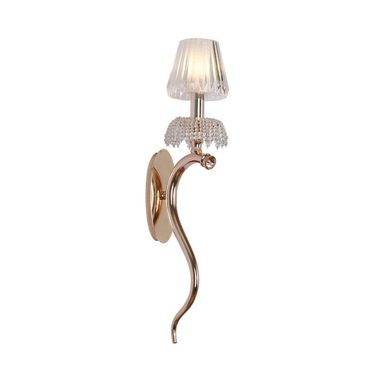 Contemporary Rose Gold Wave Sconce With Clear Ribbed Glass Shade - Wall Mounted Metal Lighting