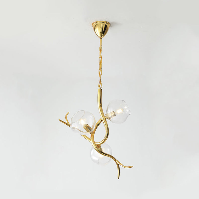 Modern Clear Glass Branch Pendant Chandelier With Gold Finish - Led Ceiling Light (3 Heads)