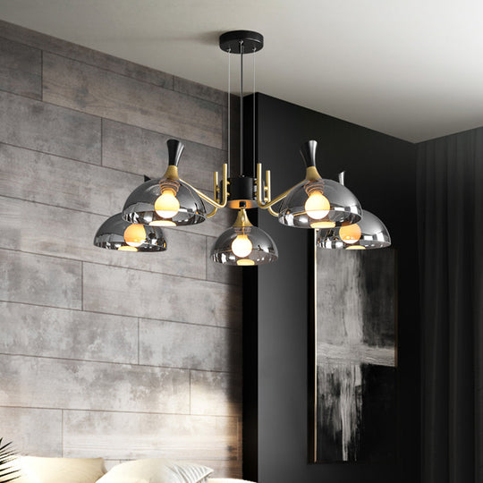 Modernism Dome Ceiling Chandelier - Smoke Gray/Amber Glass - 5 Bulbs - Bedroom Pendant Light