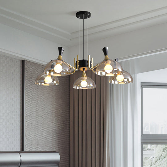 Modernism Dome Ceiling Chandelier - Smoke Gray/Amber Glass - 5 Bulbs - Bedroom Pendant Light