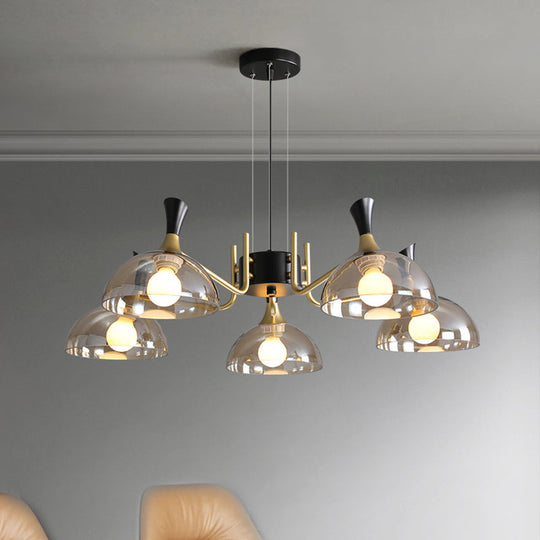 Modernism Dome Ceiling Chandelier - Smoke Gray/Amber Glass - 5 Bulbs - Bedroom Pendant Light