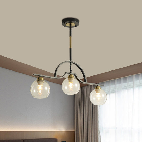 Modern Island Light Fixture - Black Finish Pendant Lamp With Cream/Clear Glass Shades