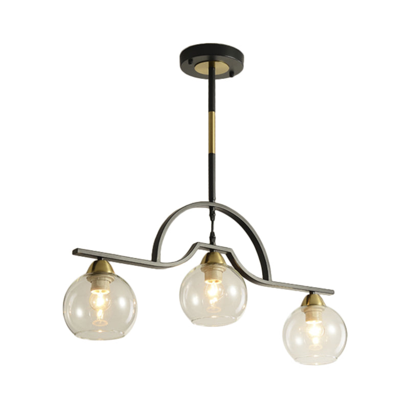 Modern Island Light Fixture - Black Finish Pendant Lamp With Cream/Clear Glass Shades