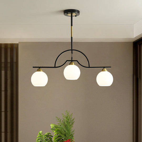 Modern Island Light Fixture - Black Finish Pendant Lamp With Cream/Clear Glass Shades Cream