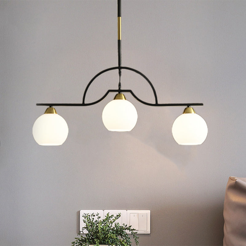 Modern Island Light Fixture - Black Finish Pendant Lamp With Cream/Clear Glass Shades