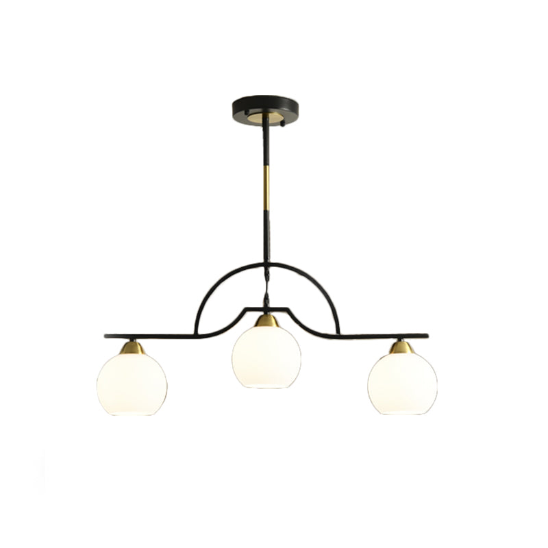 Modern Island Light Fixture - Black Finish Pendant Lamp With Cream/Clear Glass Shades