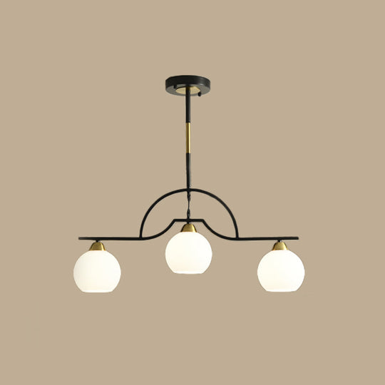 Modern Island Light Fixture - Black Finish Pendant Lamp With Cream/Clear Glass Shades