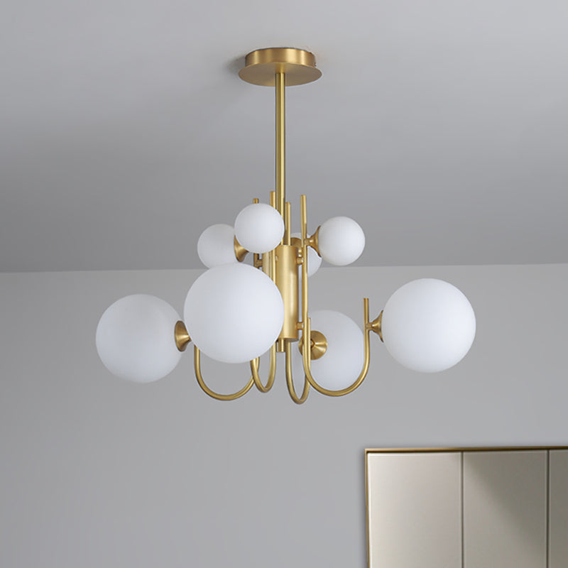 Frosted Glass Sphere Pendant Light - 8 Heads Hanging Chandelier In Brass