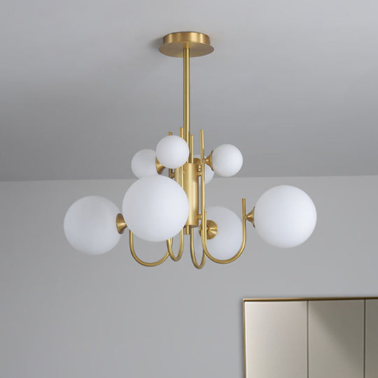 Frosted Glass Sphere Pendant Light - 8 Heads Hanging Chandelier In Brass