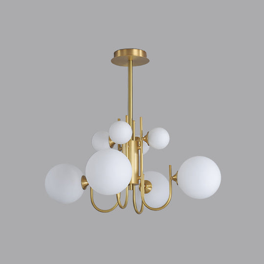 Frosted Glass Sphere Pendant Light - 8 Heads Hanging Chandelier In Brass