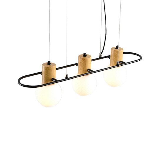 Black Orb Island Pendant Light Modern 3/4-Light Frosted Glass Hanging Lamp Kit With Rectangle Ring