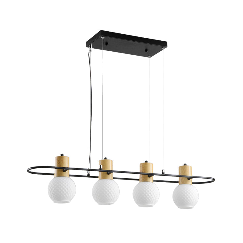 Black Orb Island Pendant Light Modern 3/4-Light Frosted Glass Hanging Lamp Kit With Rectangle Ring