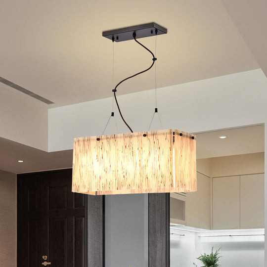 Modern Black Dining Room Island Light Fixture With Rectangle Amber Glass Shade