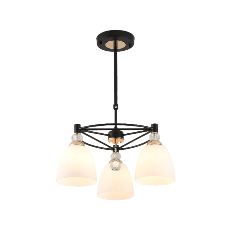 Contemporary Black Chandelier With Cream Glass And Crystal Droplets - 3/6 Lights For Living Room