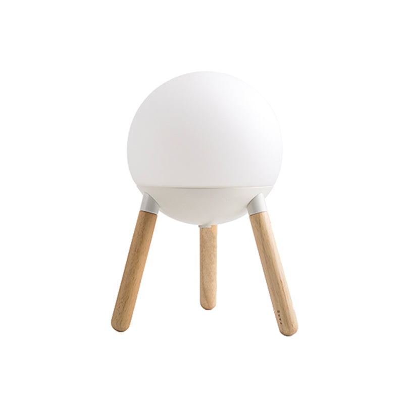 Modern White Globe Cream Glass Table Light With Tripod Wood Base