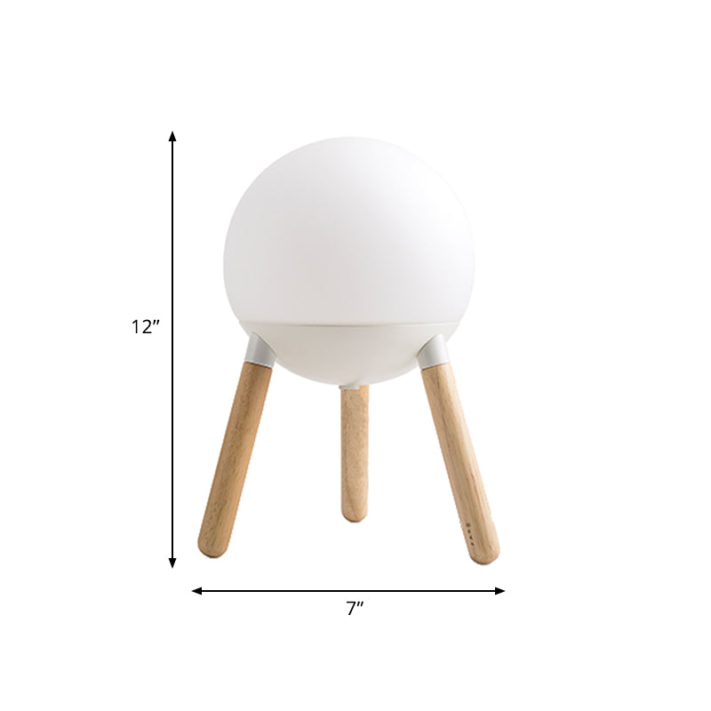 Modern White Globe Cream Glass Table Light With Tripod Wood Base