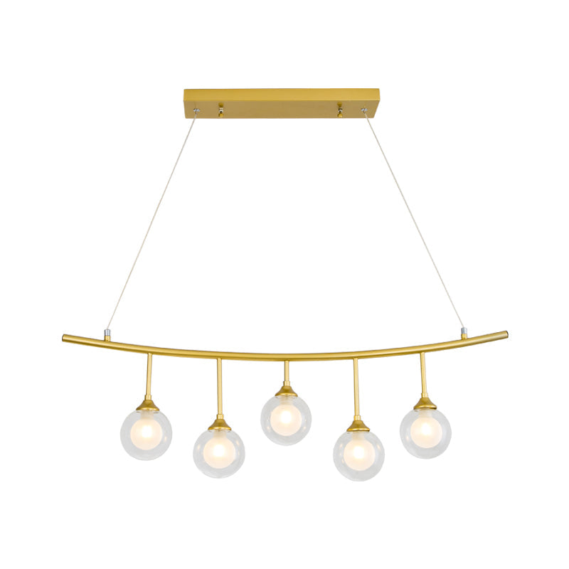 Modern 5-Bulb Gold Island Pendant Light With Clear Glass Shade