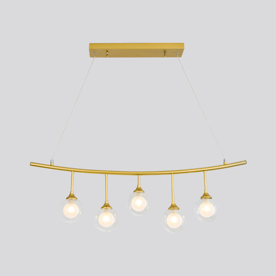 Modern 5-Bulb Gold Island Pendant Light With Clear Glass Shade