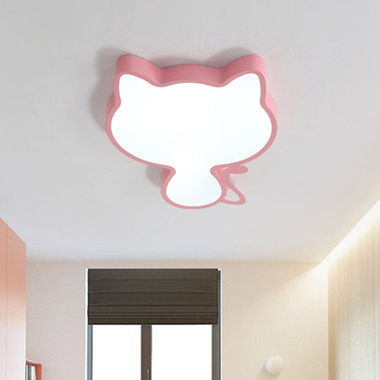 Cat Kindergarten LED Flush Mount Ceiling Light in Pink/Blue - Acrylic Kids Style Lighting Fixture