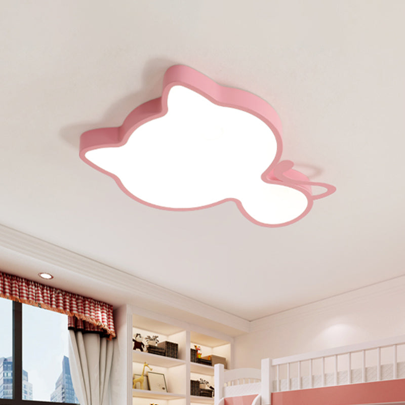 Cat Kindergarten LED Flush Mount Ceiling Light in Pink/Blue - Acrylic Kids Style Lighting Fixture